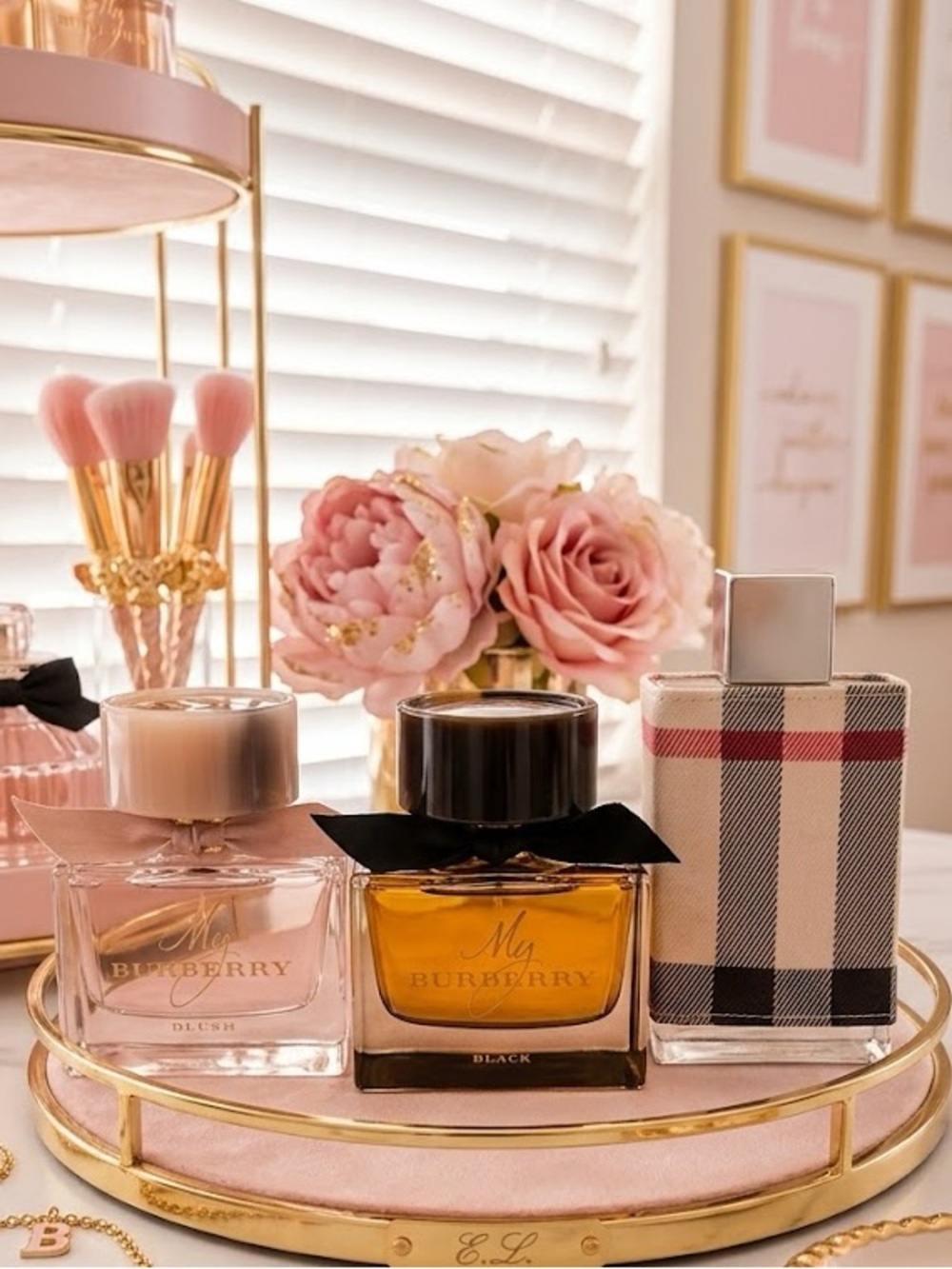 Burberry Pink and Black Fragrance Trio with Signature Check Bottle